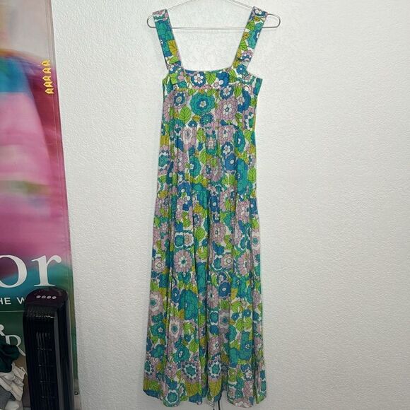 New DODO BAR OR Lima Square-neck Floral-print Dress In Flower 3 Blue Small - Picture 6 of 15